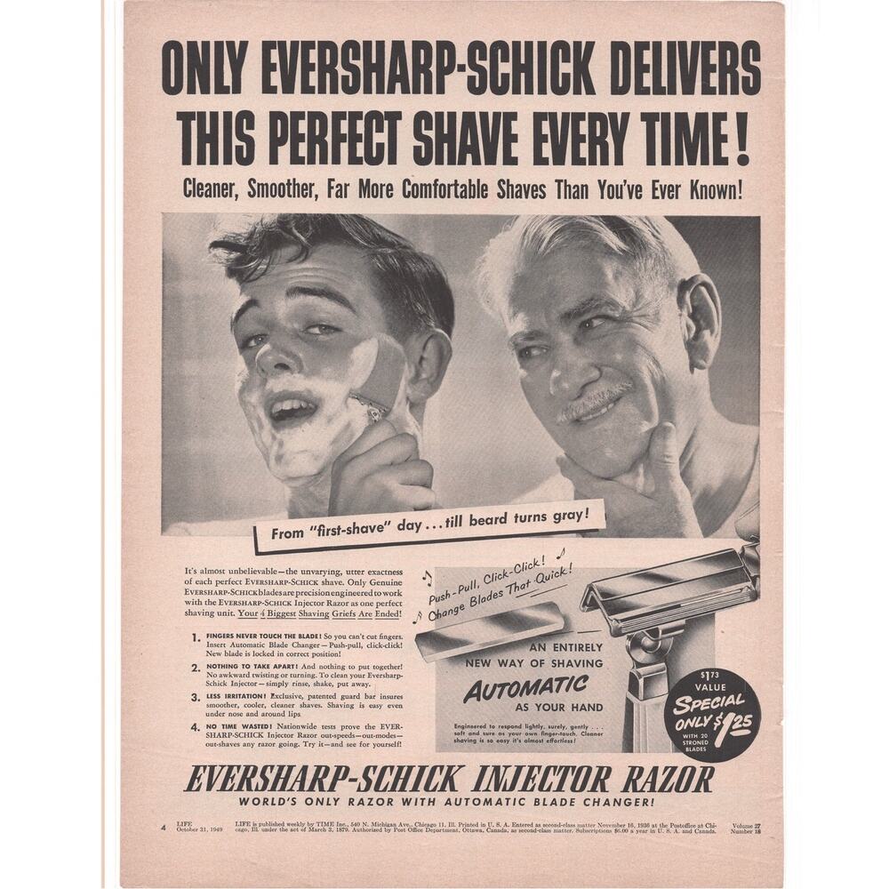 Schick Razor / Amalgamated Clothing Workers Magazine Advertisement 1949 Vintage